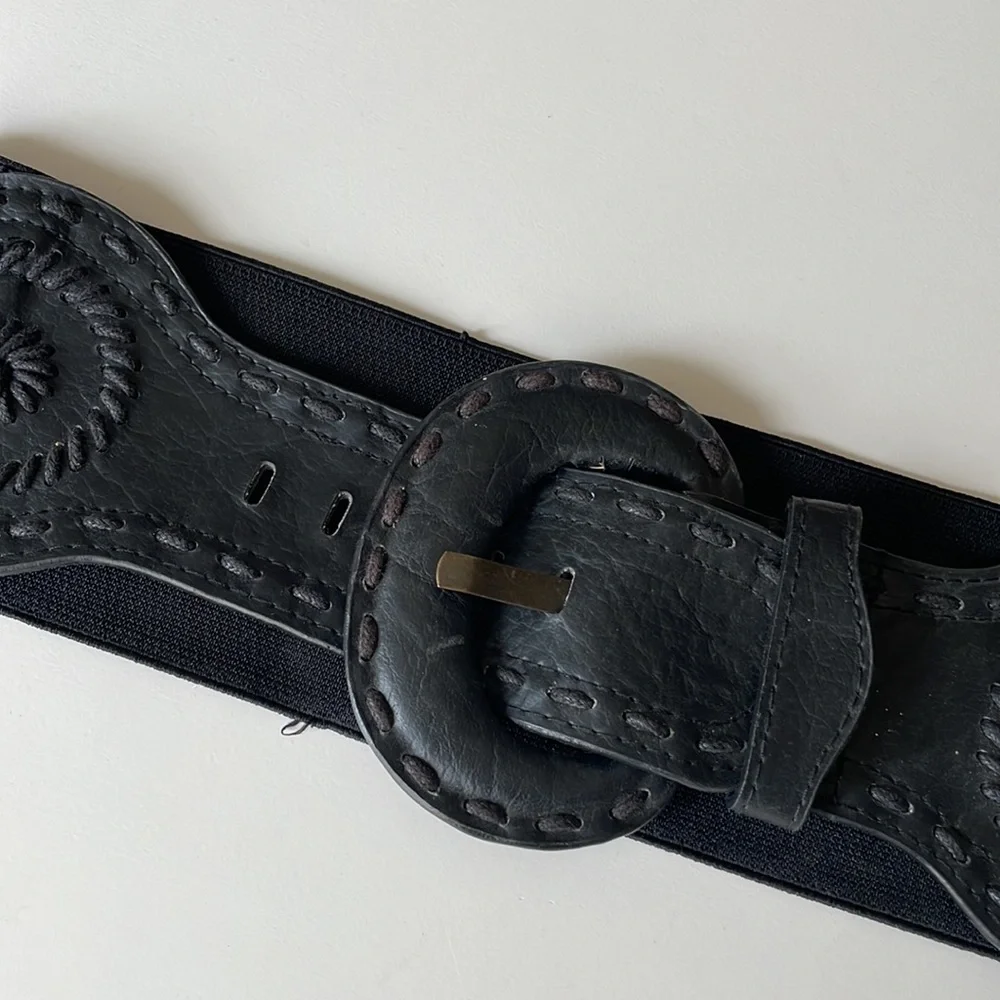 90s style big belt stretchy with leather front - Picture 3 of 5